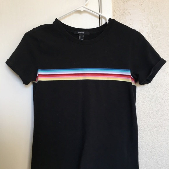 Tops - Lightly worn black and rainbow stripe t shirt